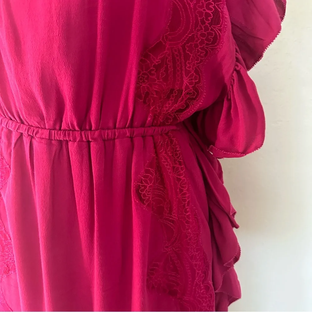 IRO Zestful Short Sleeve Ruffle Mini Dress Fushia S - Picture 8 of 13
